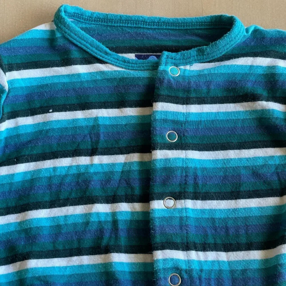 KicKee Pants Bamboo‎ Coverall w/ Snaps Romper PJs Outfit, Blue & White, 0-3 Mo.